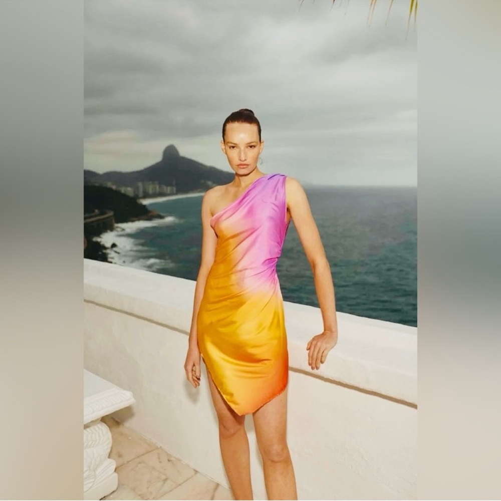 Baobab Elegant Pink and Orange One-Shoulder Dress